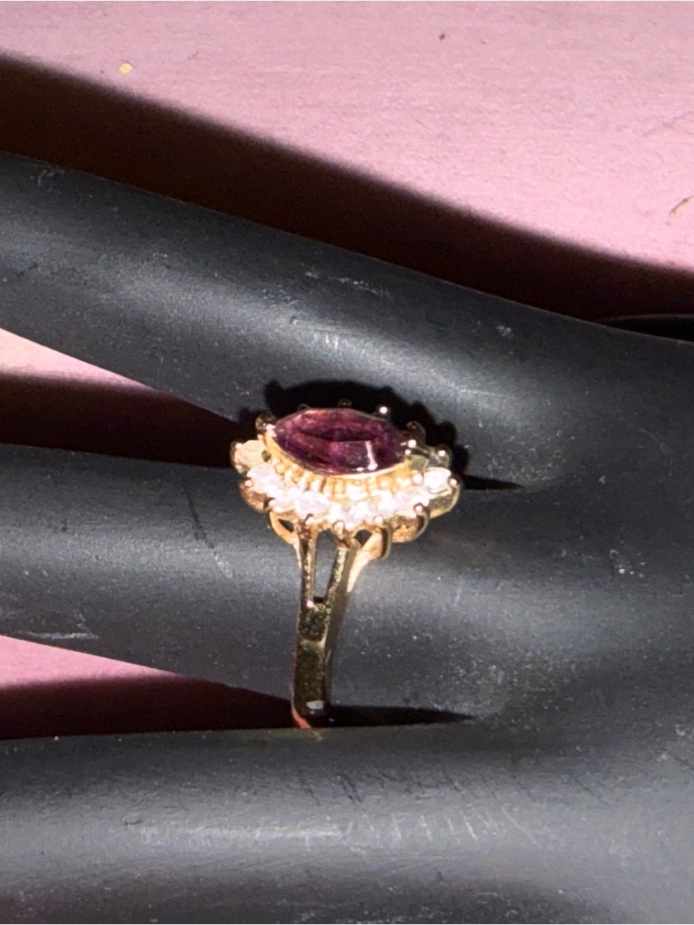 Vintage Estate 70s TWO Costume Jewelry Rings, Faux Amethyst, Jade& Diamonds